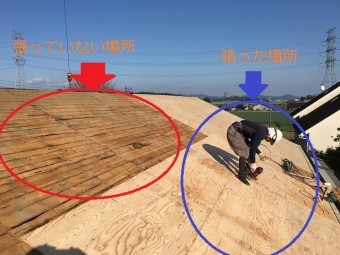 コンパネを張った所と張っていない所